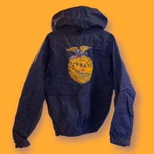 Frog Toggs Hooded Rain Jacket with distressed FFA emblem on back